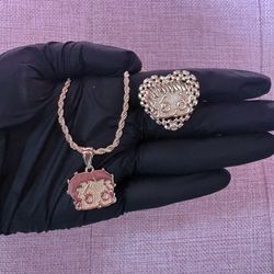 Betty Boop Necklace And Ring Set 14k Gold Plated