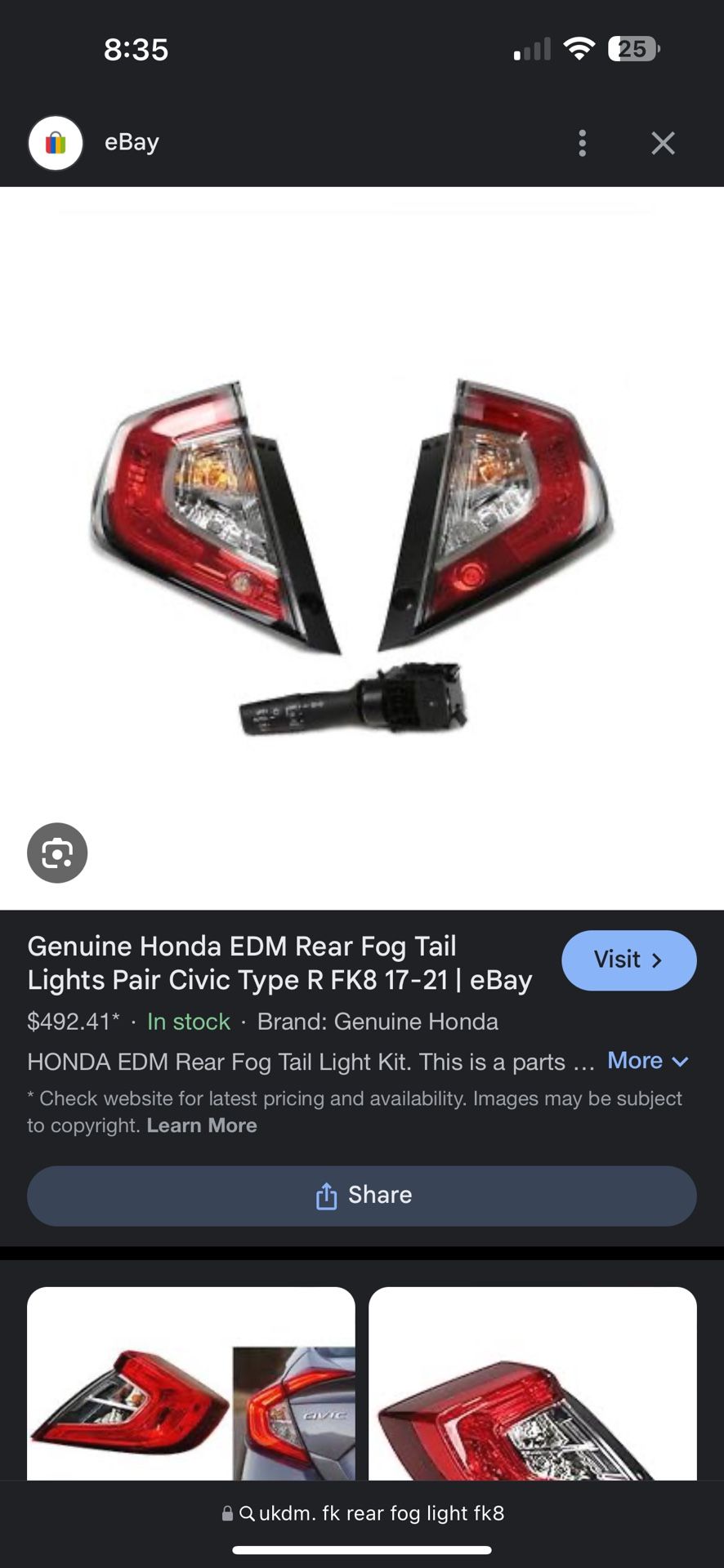 Honda Civic Type R  Fk8 Rear  Taillights With Rear Fog Light Lamps Edm Ukdm