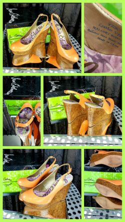 SAM EDELMAN PATENT LEATHER ORANGE WEDGE SIZE 9.5