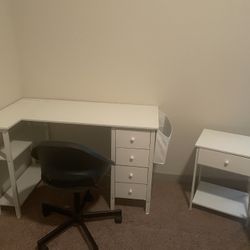 White Desk + Nightstand Set – $50 (Chair Included!)