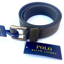 Men’s NEW Polo Ralph Lauren Suede Leather Belt Roller Buckle 1-1/2 Olive Size 34