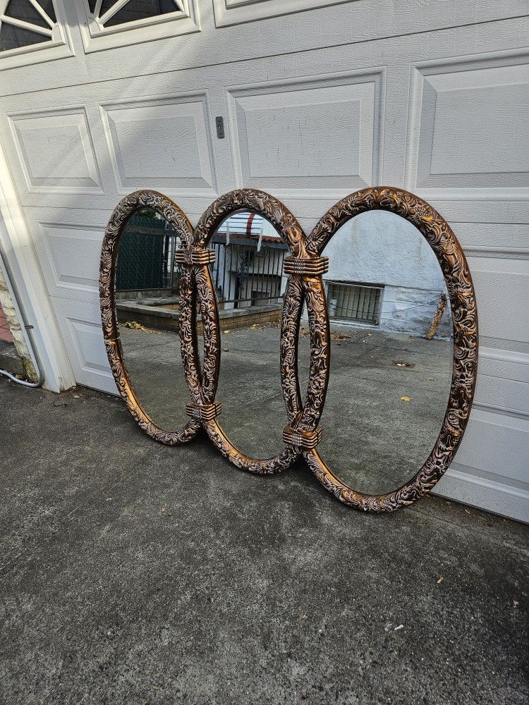 Beautiful Large Oval Triple Mirror 