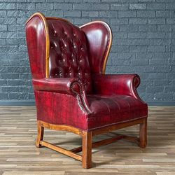 Vintage English Chesterfield Style Tufted Oxblood Wingback Chair, c.1960’s - Delivery Available 