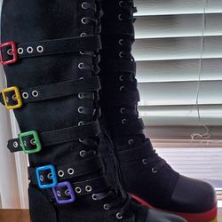 Rainbow Goth Boots Knee High
