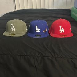 3 Fitted LA Hats All Size 7 1/4