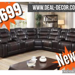 New Two-time Brown Leather Reclining Sectional Sofa Couch With Cupholders & Consoles 