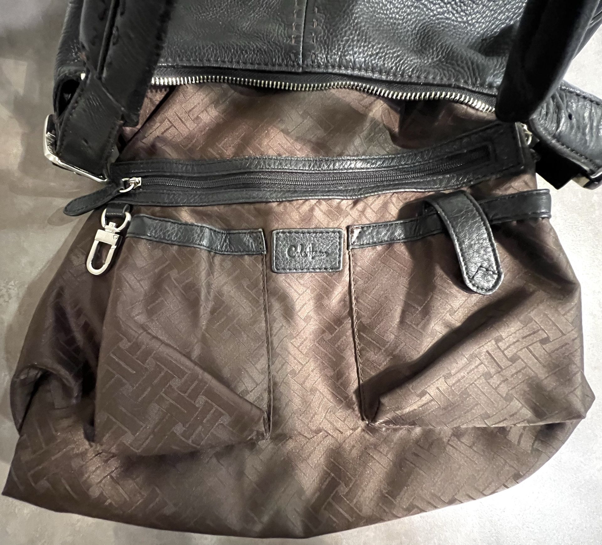?COLE HAAN Y2K Leather Large Black Hobo Shoulder Bag Silver 