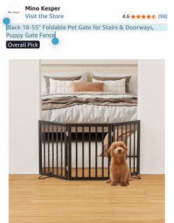 Black 18-55" Foldable Pet Gate for Stairs & Doorways, Puppy Gate Fence