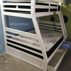 Twin Full White Bunkbed With Ortho Mattress Included!!