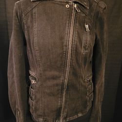 Free People Womens Black Denim Moto Jacket Size  4