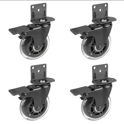 Hirate Side Mount Casters Set of 4 with Brake, 3" L-Shaped Plate Casters Replacement Material Handling for Furniture, Baby Bed, Suitcase,Cabinet,Table