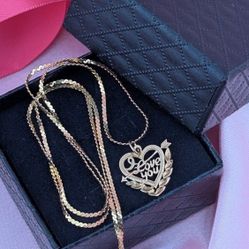14K Solid Gold Romantic Heart Pendant "I LOVE YOU" With 20" Serpentine Link 1mm Necklace 3.28g❤️ 