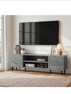 JUMMICO 58 Inch Mid-Century Modern TV Stand with Storage