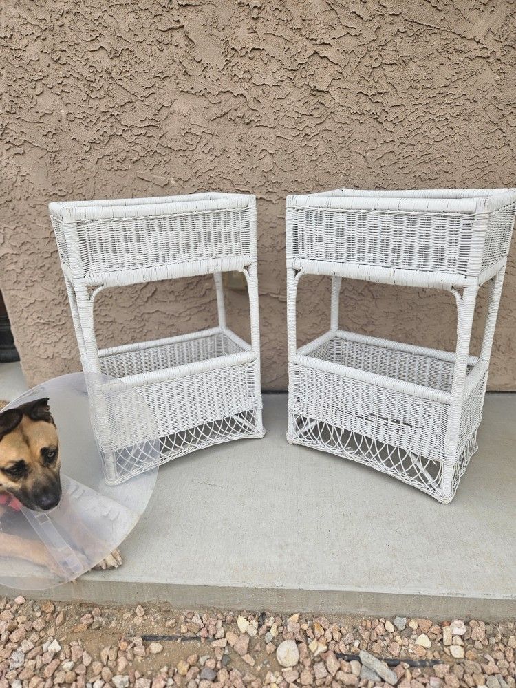 White Rattan/Bamboo Plant Holders Stands