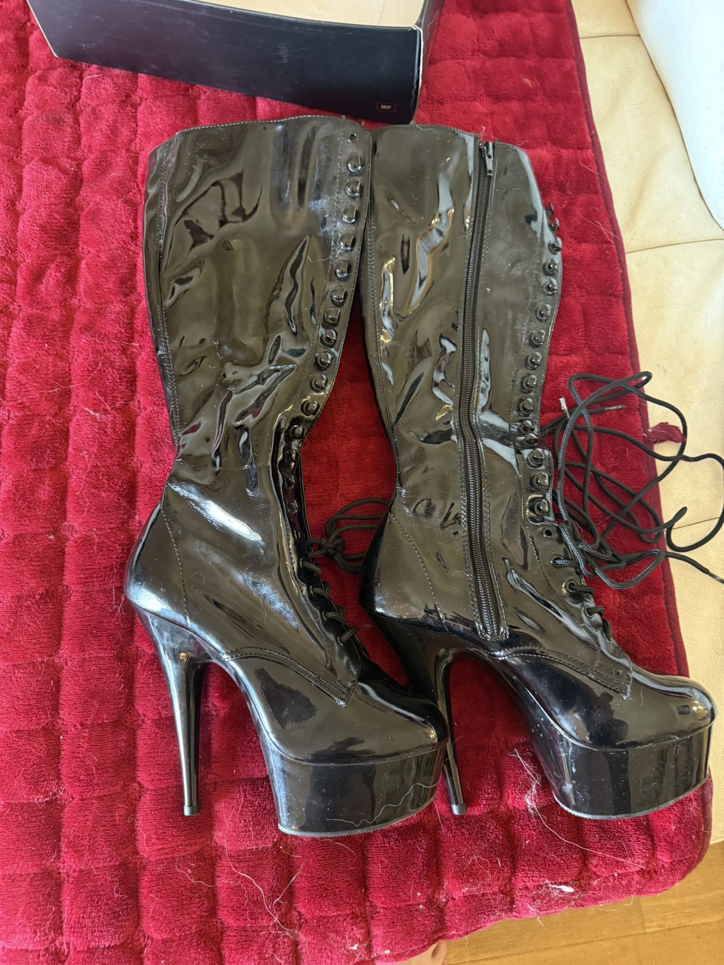 Pleaser Lace Up Black Pleather Boots