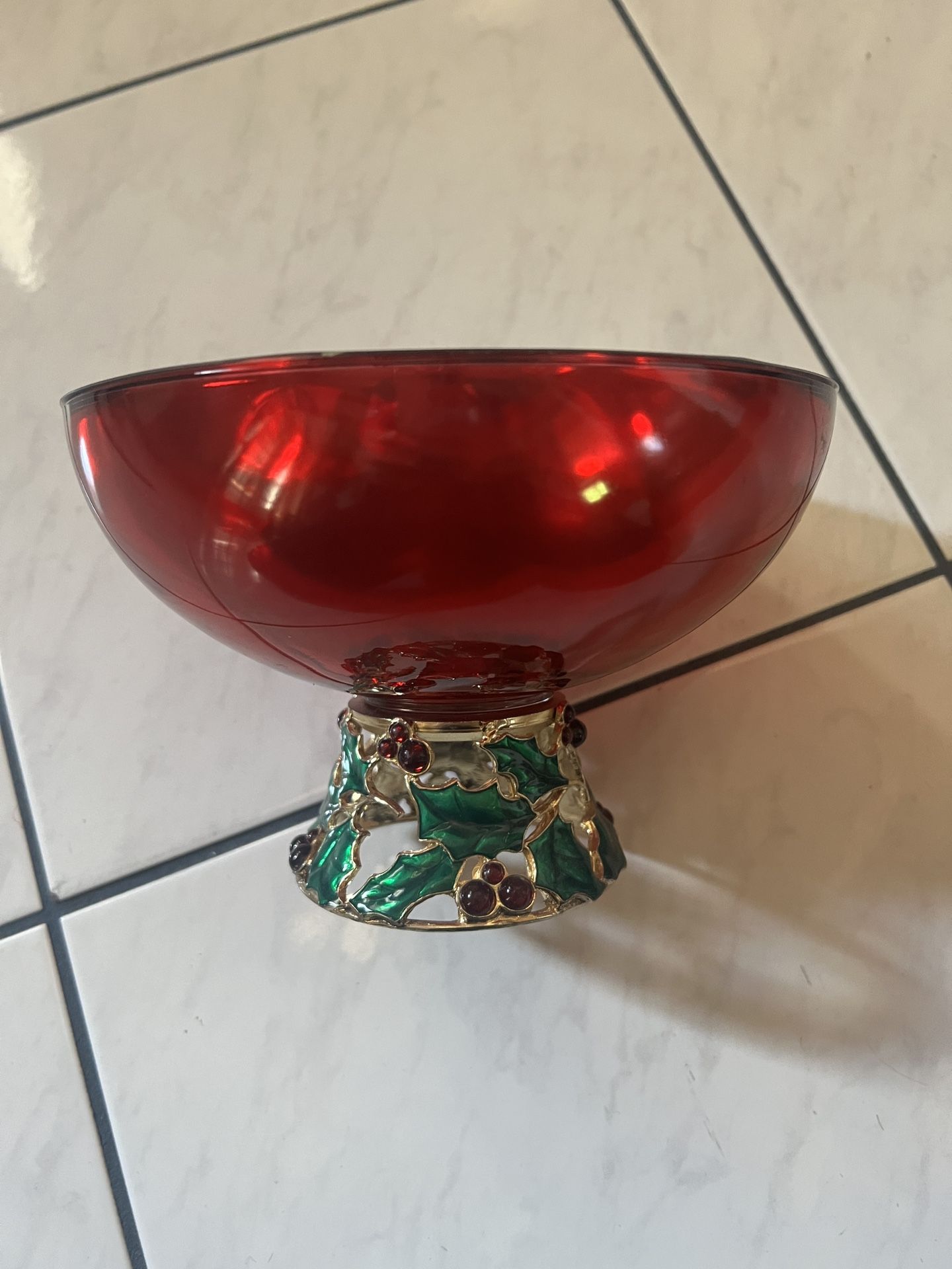 Holiday Christmas Fruit Nut Dessert Home Decor Red Bowl