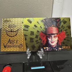 24k Gold Foil Plated Mad Hatter Alice In Wonderland Banknote Set Disney Collectible 
