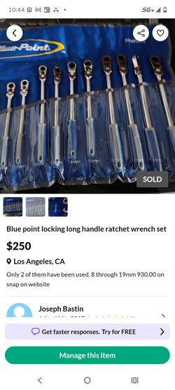 Blue point locking long handle ratchet wrench set