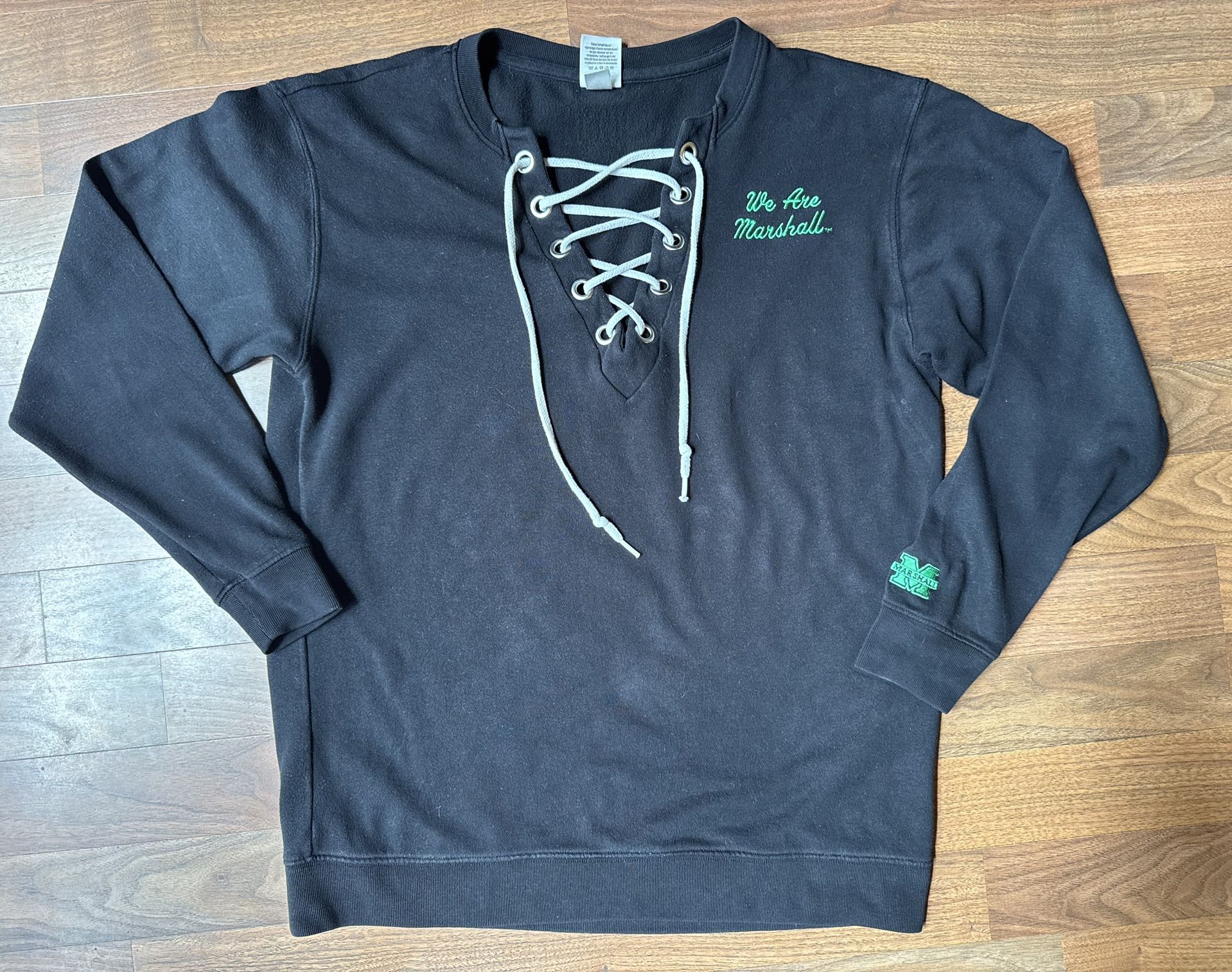 We Are Marshall Victorias Secret Black Long Sleeve Lace Up V Neck Sweatshirt