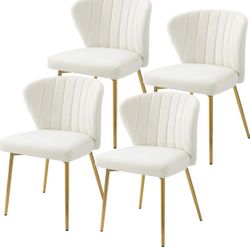 New In Box Set Of 4 Beige Velvet Dining Chairs