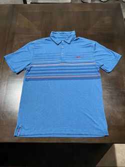 Nike Dri-FIT Blue/Orange Striped Short Sleeve Logo Polo Shirt Men’s S