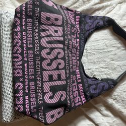 Robin Ruth Brussels Canvas Hobo Bag Pink & black with adjustable straps