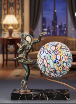 1930s Art Deco Gerdago Pixie Lamp. Featuring Italian Millefiori Globe Shade. 9"×7.5"