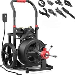 100 ft x 1/2 inch POPULO Auto Feed Electric Drain Snake Auger for 2 to 4 Inch Pipes, Sewer Plumbing Snake Auger, Heavy Duty Drain Cleaner Machine with