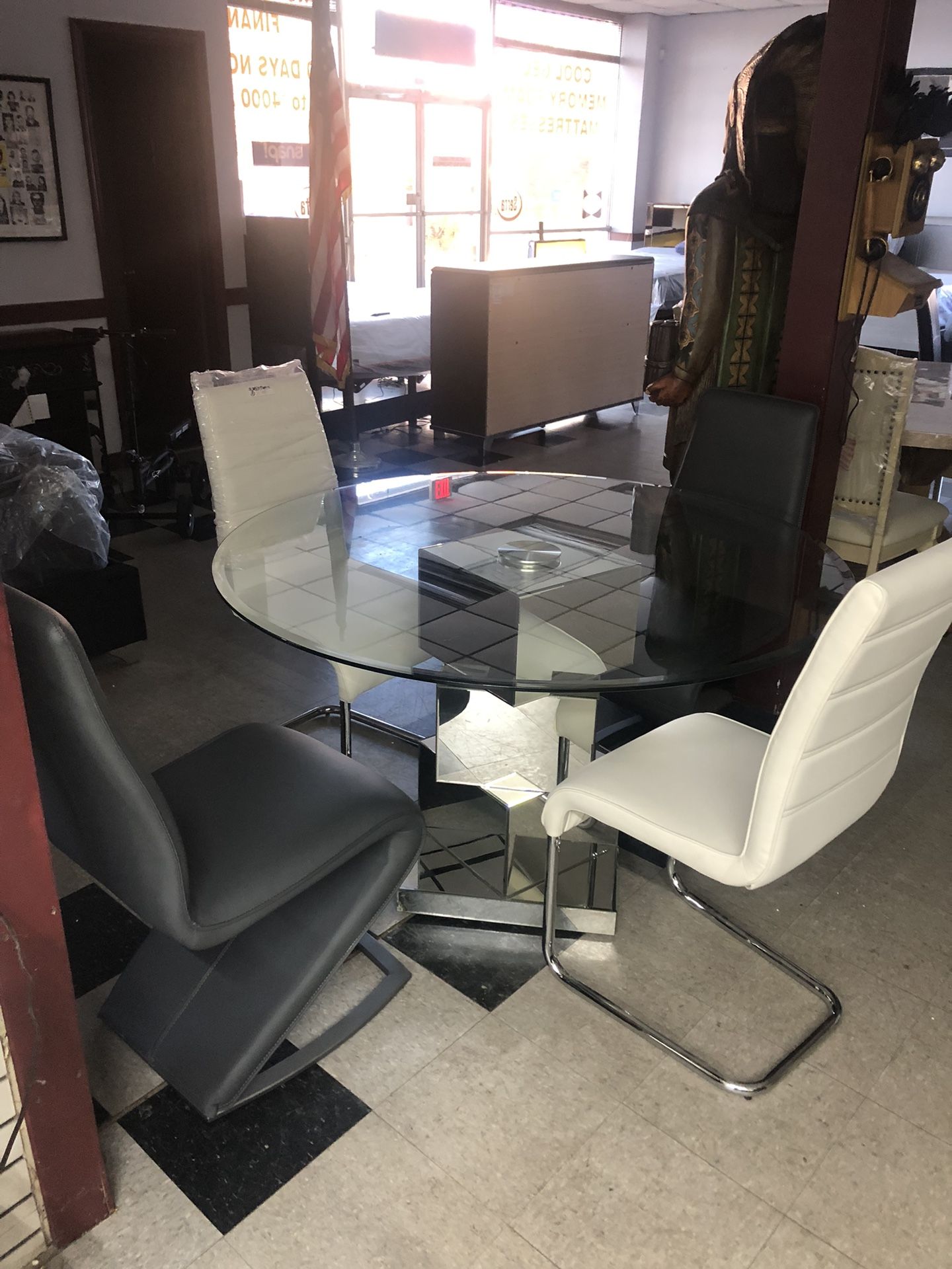 Glass And Mirror 4 Chair Dining Set