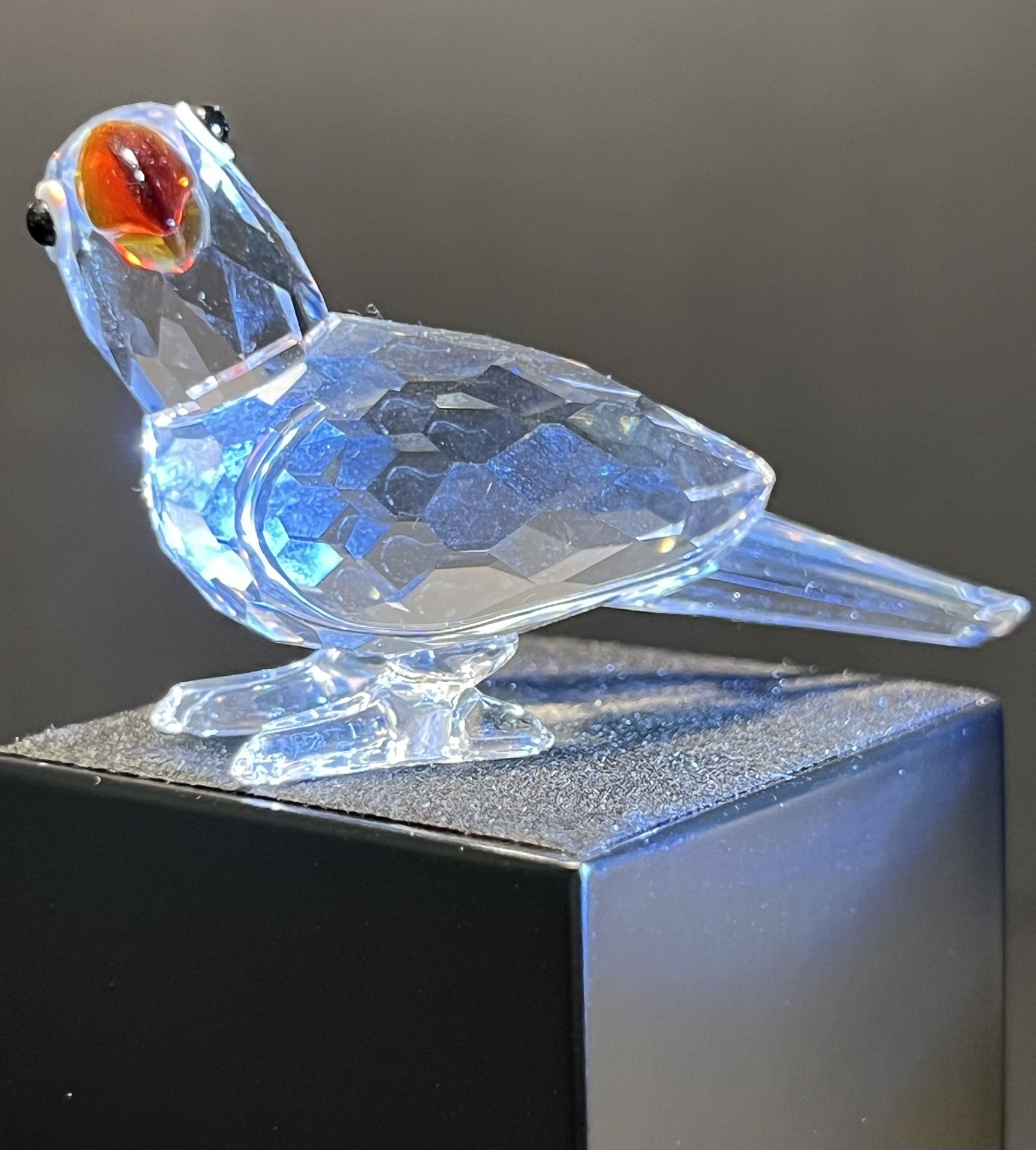 Swarovski 1990s Macao Parrot Clear Crystal Figurine Red-Orange Beak, 1.75”