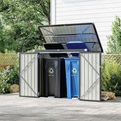 3.3’ x 5.6’ Storage Shed Outdoor Metal Trash Can Shed with Lockable Doors and Easy Lift Hinges, Black
