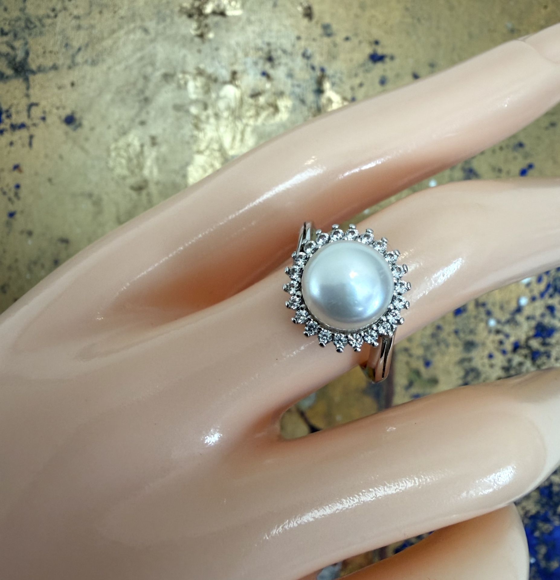 Sterling Silver CP S925 Pearl Halo Ring