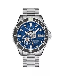 Stuhrling 1013 Men s Automatic Watch Swiss Movement Blue Dial Black Bezel Stainless Steel Case and Bracelet 200M Water Resistant Diver Date Window