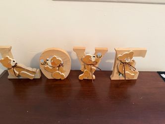 Adorable Wooden “LOVE” Teddy Bear Letters – Set of 4
