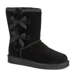 Koolaburra by UGG Victoria Suede Bow Short Boots Black Womens Size 8 1015874 