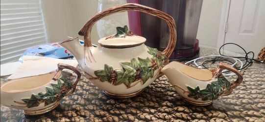 McCoy Pottery 3-piece tea set in the Ivy and Twig pattern