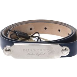 Burberry Blue Leather Reese Slim Belt 80CM