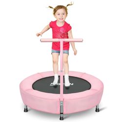Brand New 36'' Mini Folding Ages 2 to 5 Toddler Trampoline with Handle for Kids, Classic Pink