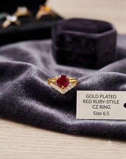Gold Plated Red Ruby-Style CZ Ring Size 6.5