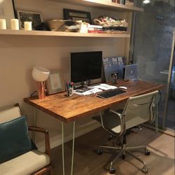 Gorgeous vintage wood table top with hairpin legs!