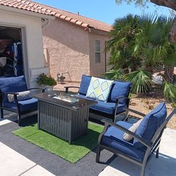 Patio Set Fire Pit And Furniture Set With Cushions 
