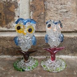Vintage Small Blown Glass Owl Figurines 