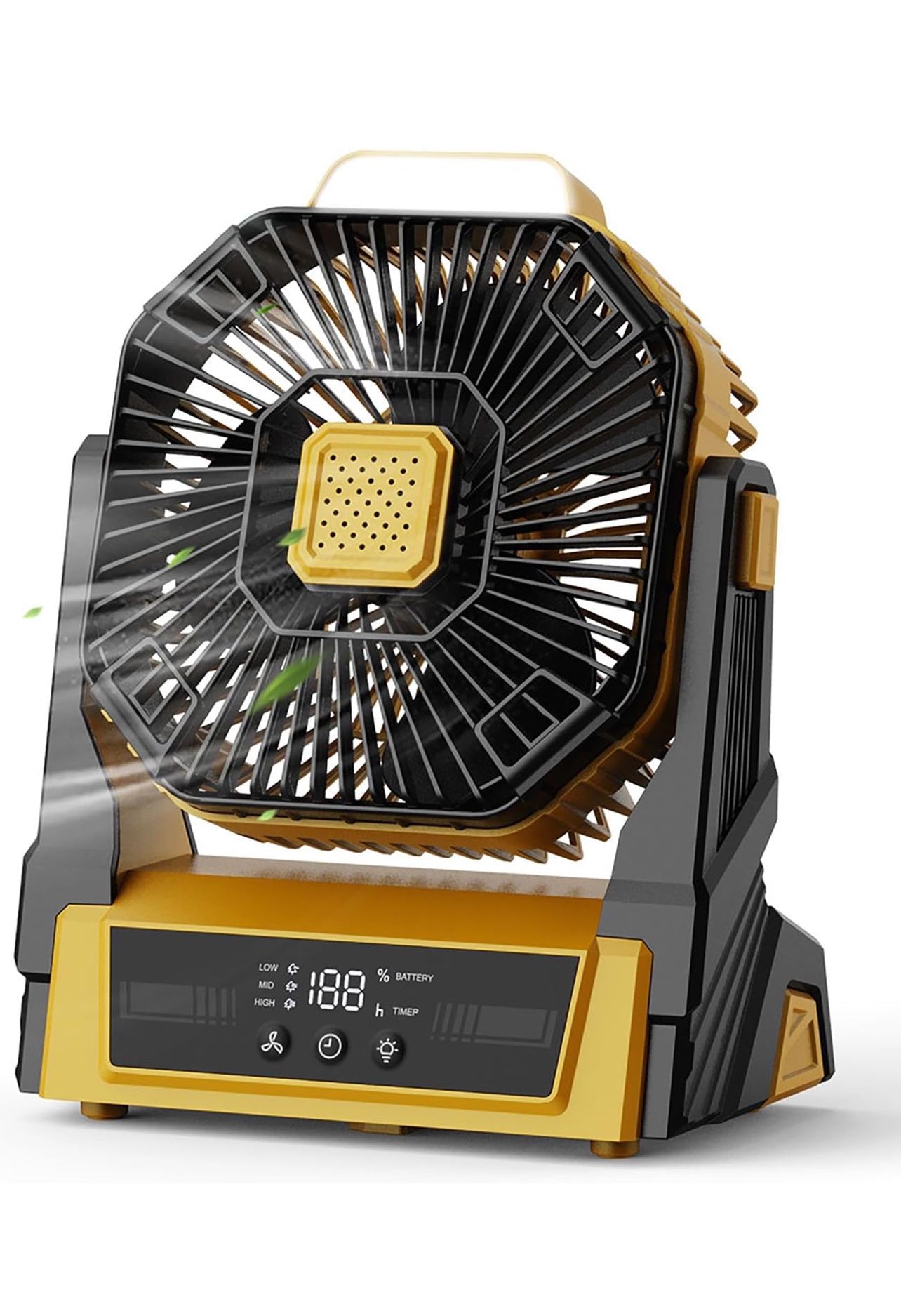 Camping Fan with LED Lantern, 20000mAh Rechargeable Battery Operated Outdoor Tent Fan with Light & Hanging Hook, 3 Speeds, Personal USB Desk Fan for C