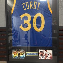 Stephen Curry Signed Jersey Framed With PAAS COA Golden State Warriors Blue Auto