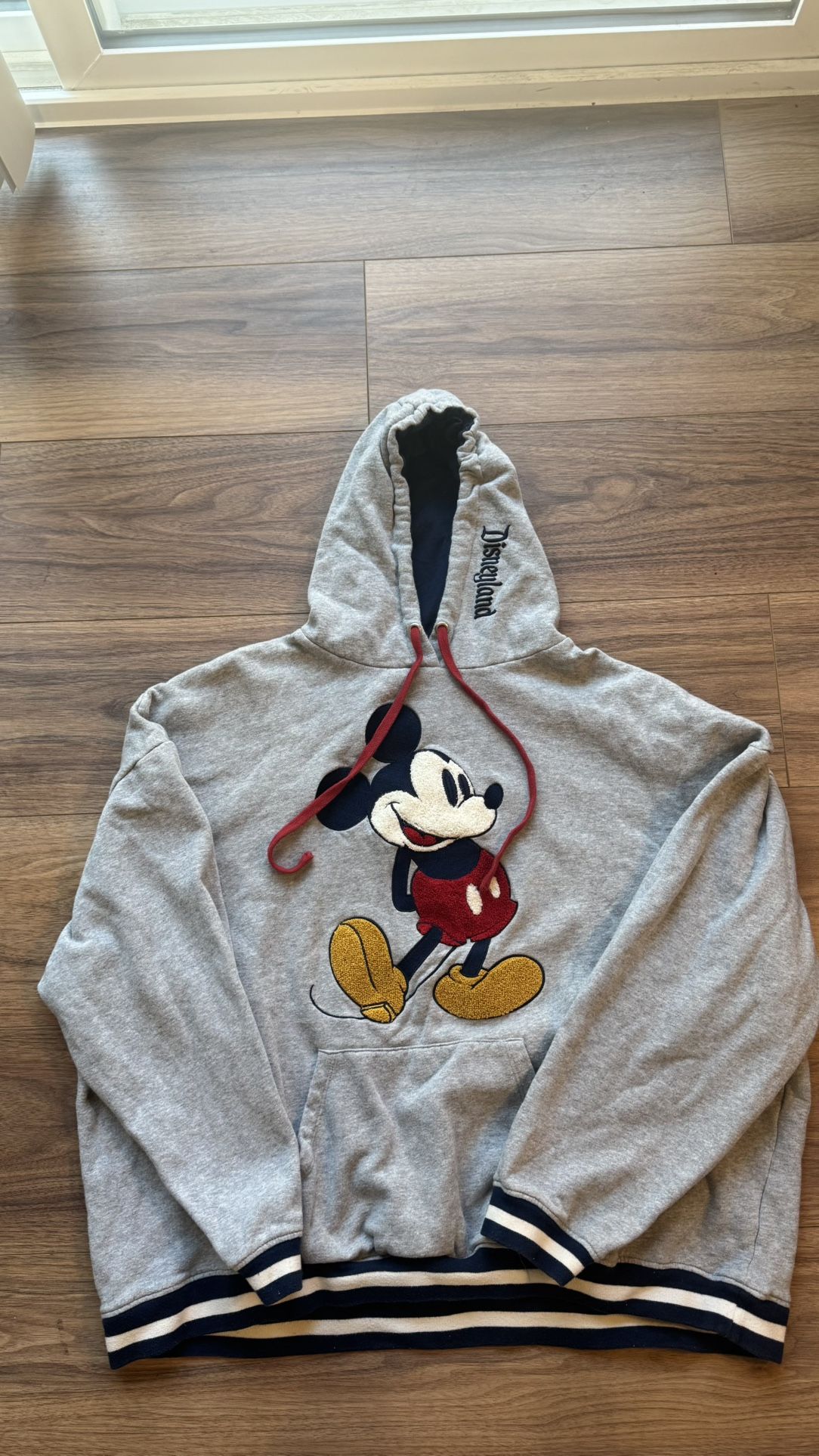 DISNEYLAND Mickey Mouse Lined Hoodie Adult 2XL Gray Embroidered Chenille Patch