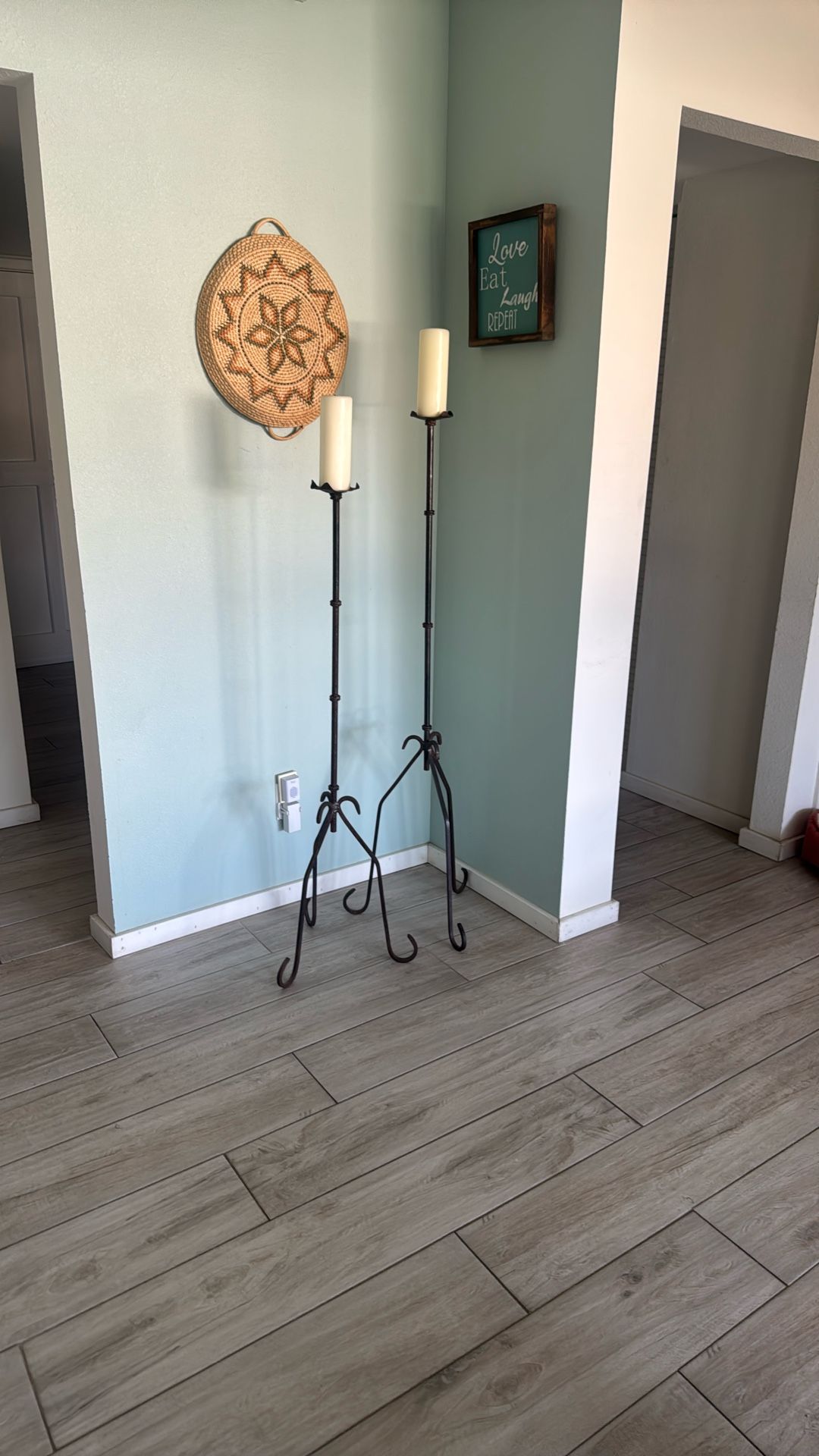 Two Raw Iron 4.5 Foot Candle Sticks