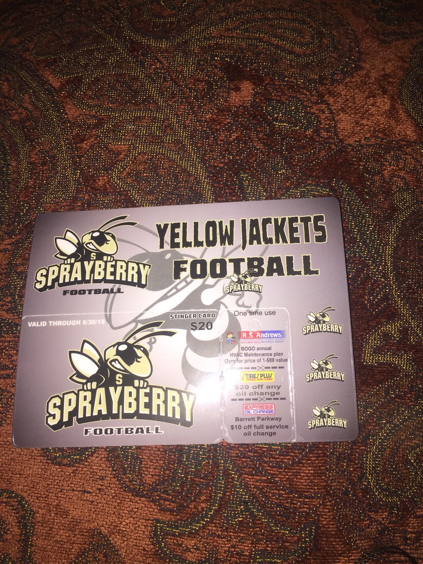 *SPRAYBERRY FOOTBALL COUPON CARD*