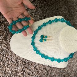 Amazonite Necklace Earrings And Wristlet 