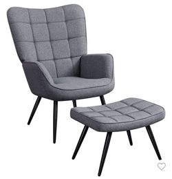 Accent Chair and Ottoman Set Arm Chair with Foot Rest for Living Room Gray