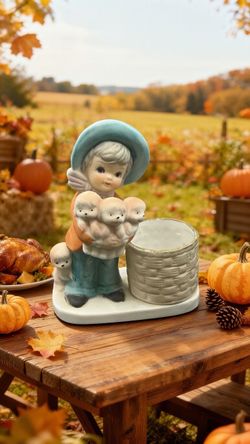 Vintage 1978 Jasco Little Luvkins Girl with Puppies Figurine Candle Holder.